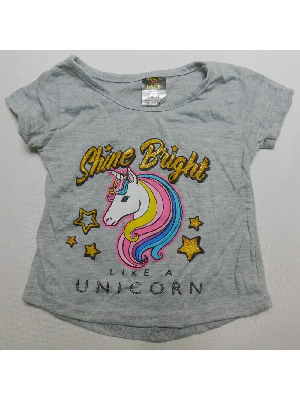 Angel Face Toddler Girls 2T Gray Unicorn Shirt Glitter 